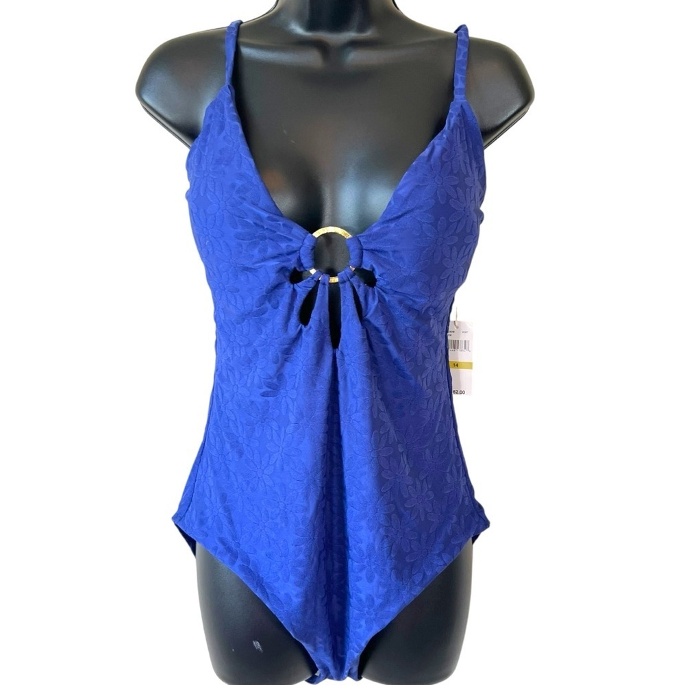 TRINA TURK Joplin Jacquard Petal Cutout plunge one piece swimsuit NWT